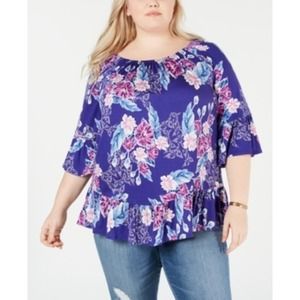 Plus Size Off-The-Shoulder Printed Top, Illuminated Flow, 0X
